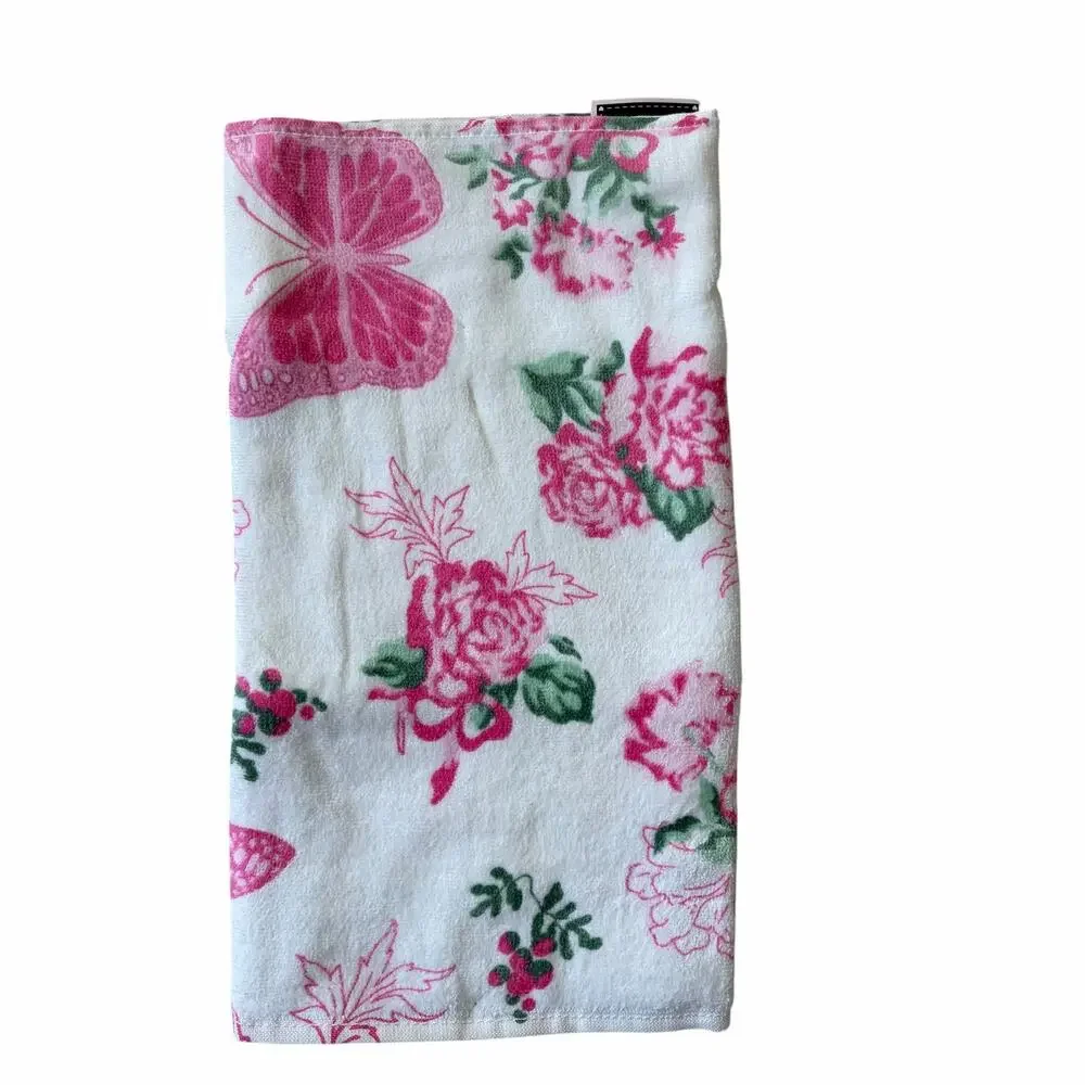 Betsey Johnson Pink Floral Butterfly Towels 3pc 2 Bath 1 Hand Set 100% Cotton